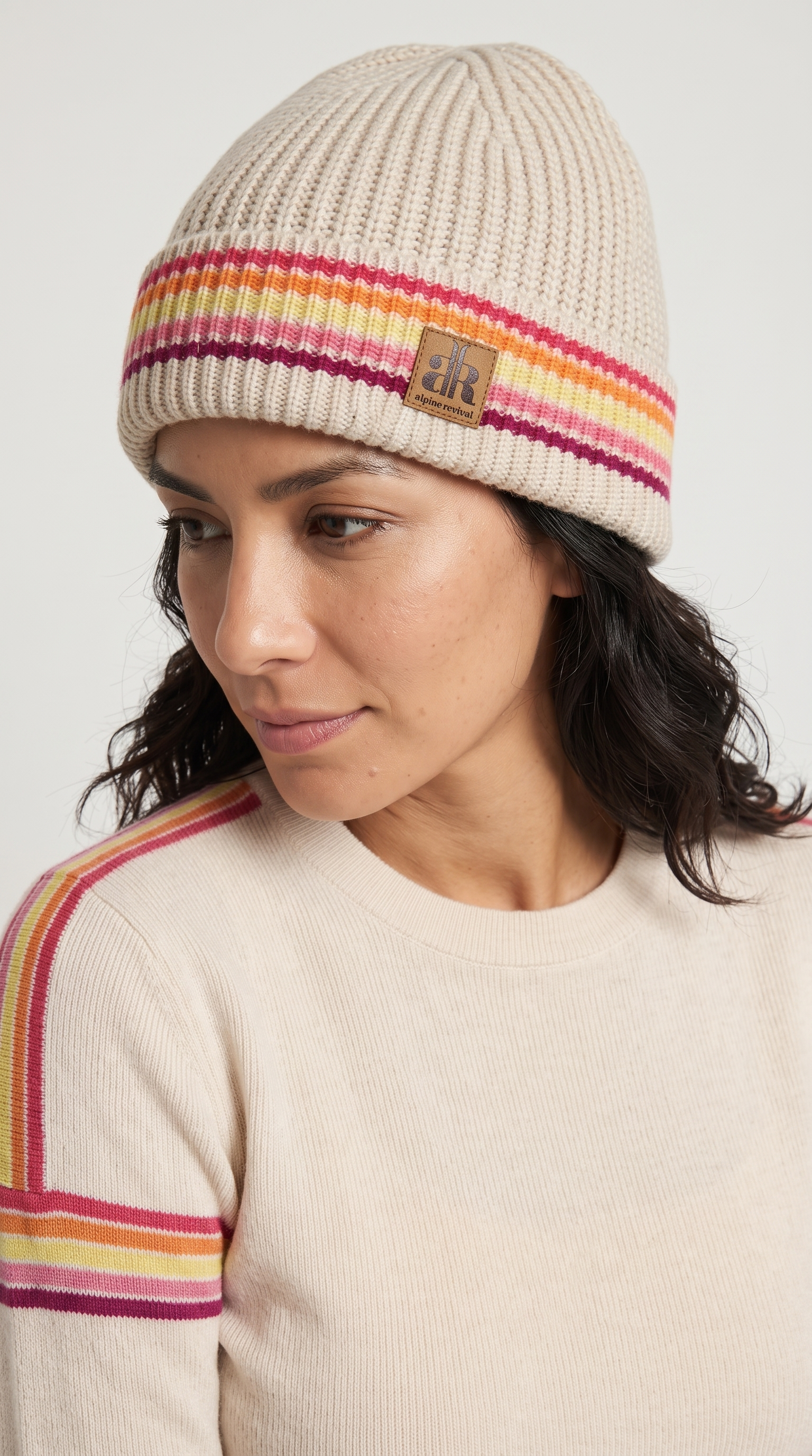 Cashmere Stripes Roll Cuff Beanie